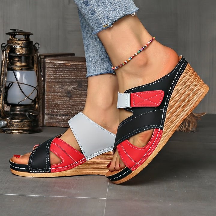 Marina | Women's Colorblock Wedge Slides, Comfortable Sandals