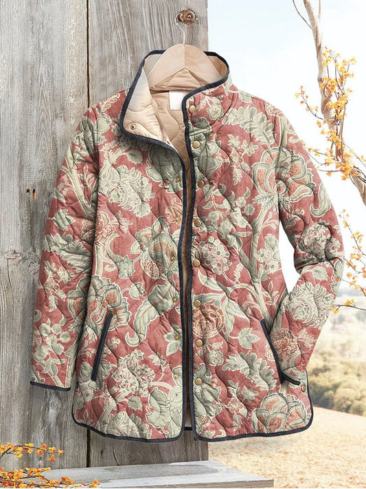 Women's Vintage Floral Pattern Print Casual Quilted Jacket