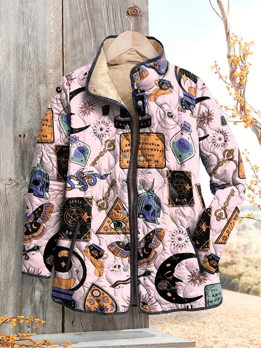 Women's Mystic Symbols Print Quilted Jacket