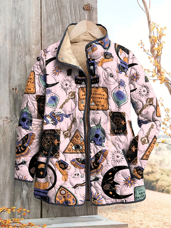 Women's Mystic Symbols Print Quilted Jacket