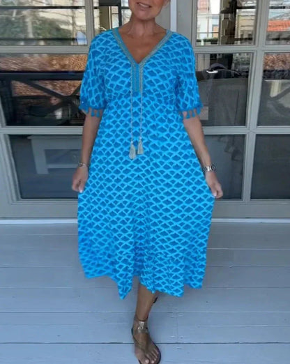 Aisha™ | Comfortable Loose Fit V-Neck Midi Dress