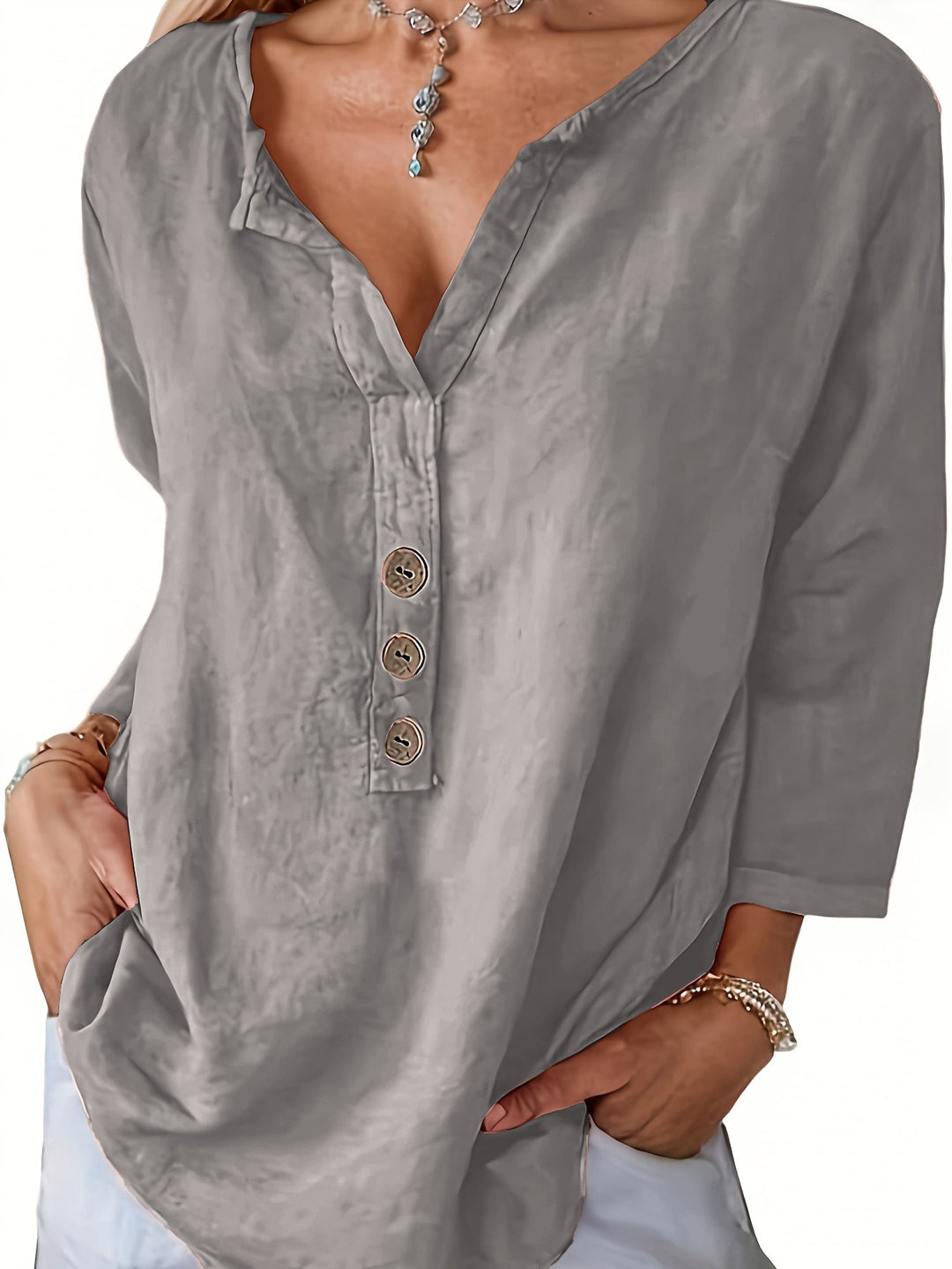 Harper | Women's Relaxed Loose V-Neck Button-Up Top with Buttons
