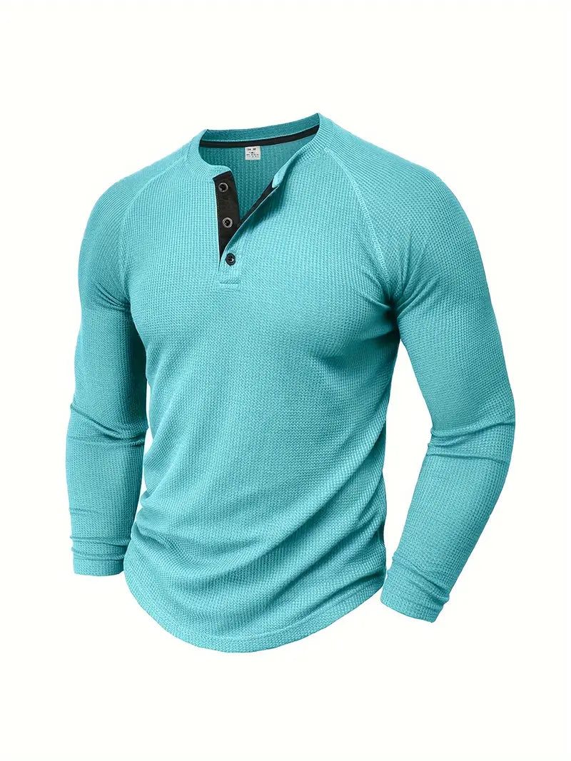 Chad | Men's Long Sleeve Crew Neck Henley Shirt with Buttons