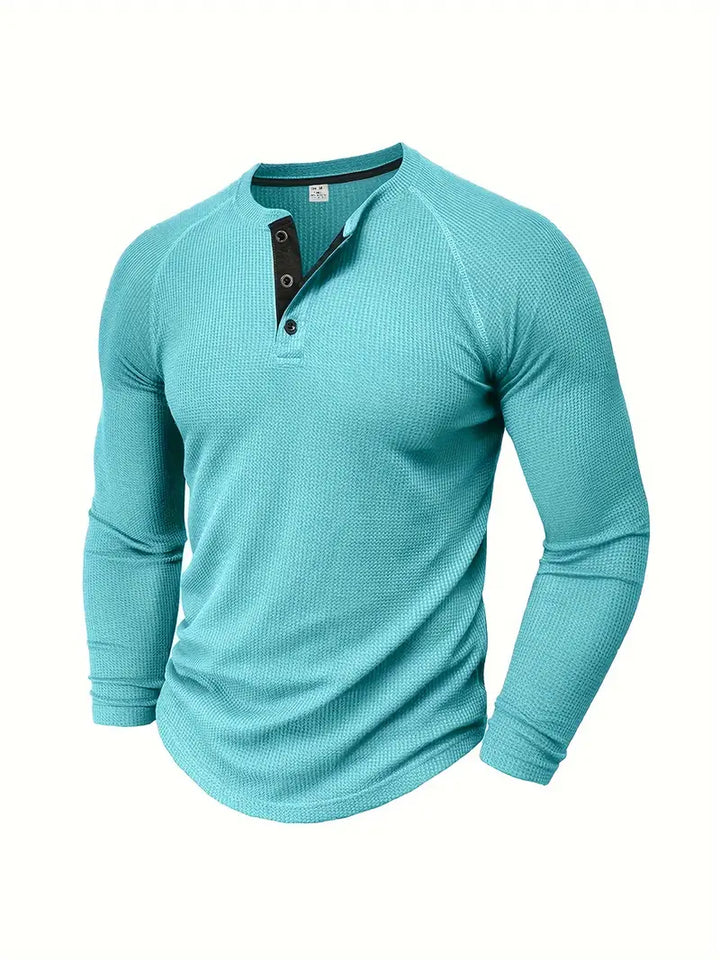 Chad | Men's Long Sleeve Crew Neck Henley Shirt with Buttons