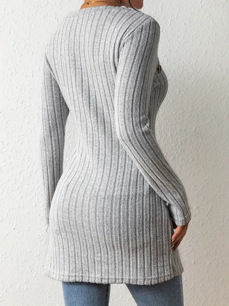 Julia | Women's Long Sleeve Square Neck Asymmetrical Top with Buttons
