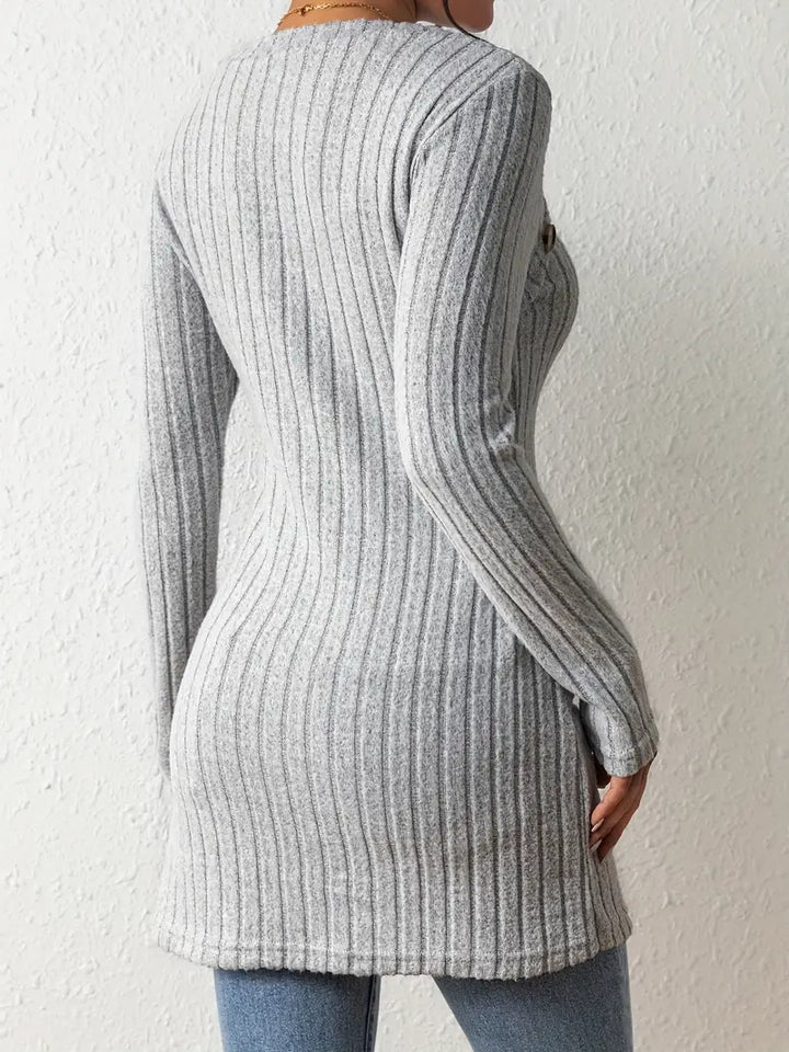 Julia | Women's Long Sleeve Square Neck Asymmetrical Top with Buttons