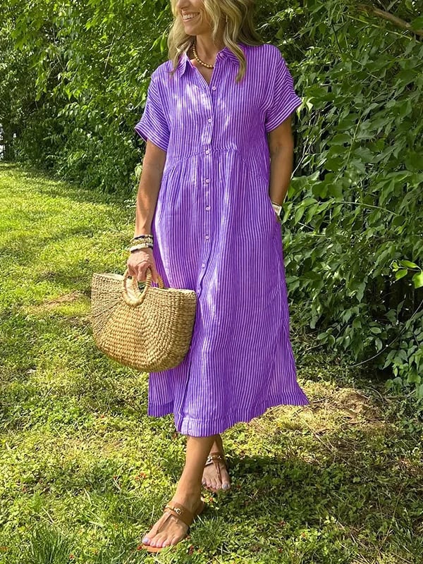 Gwen | Women's Striped Shirt Dress with Pockets