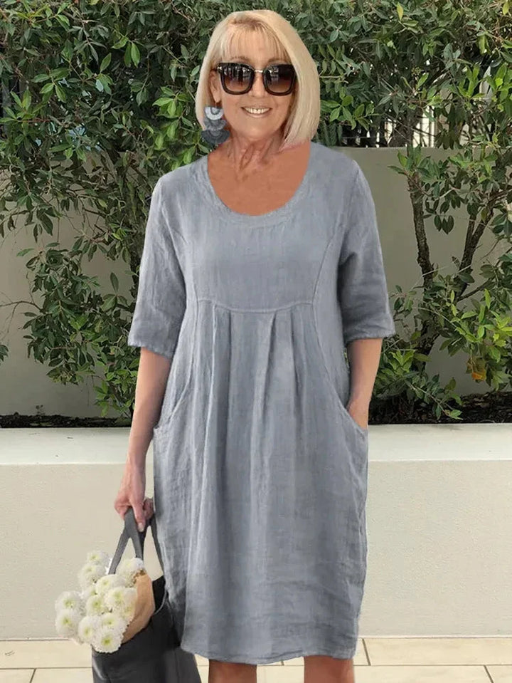 Lisa | Women's Round Neck Midi Summer Dress With Pockets