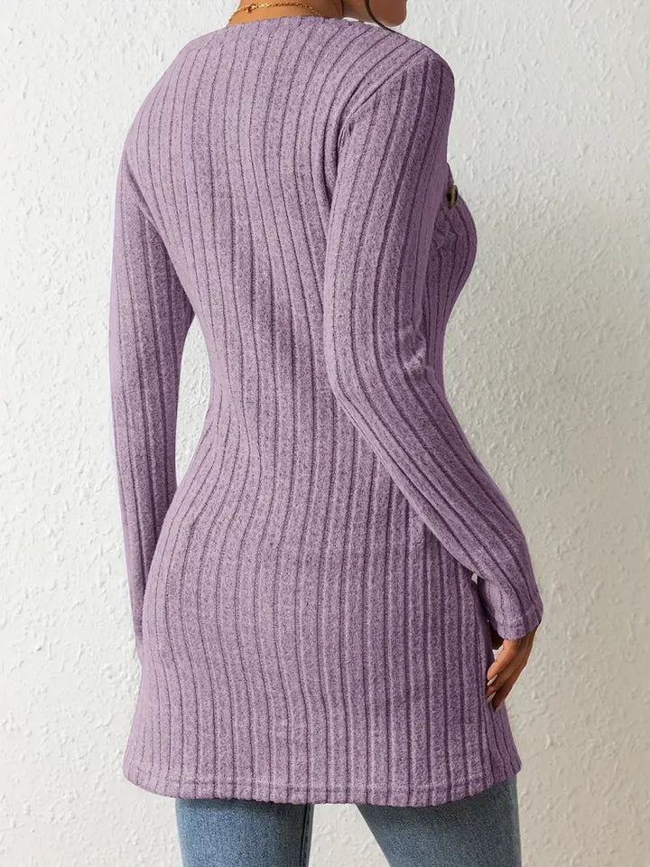 Julia | Women's Long Sleeve Square Neck Asymmetrical Top with Buttons