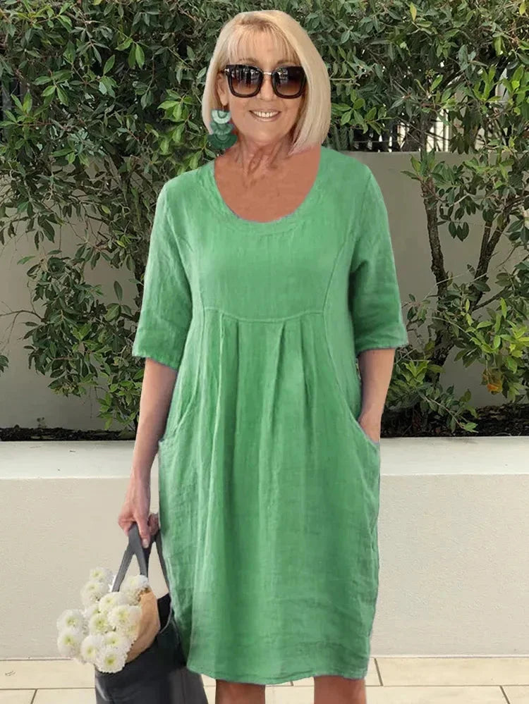 Lisa | Women's Round Neck Midi Summer Dress With Pockets