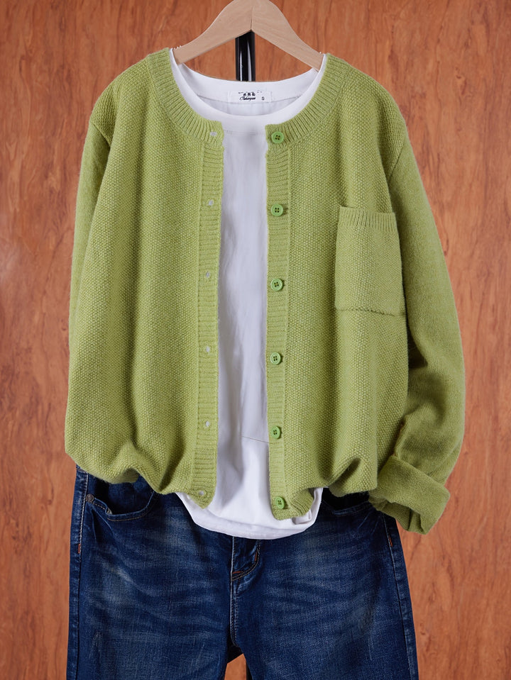 Eugenia | Women's Round Neck Cardigan with Buttons and Pocket