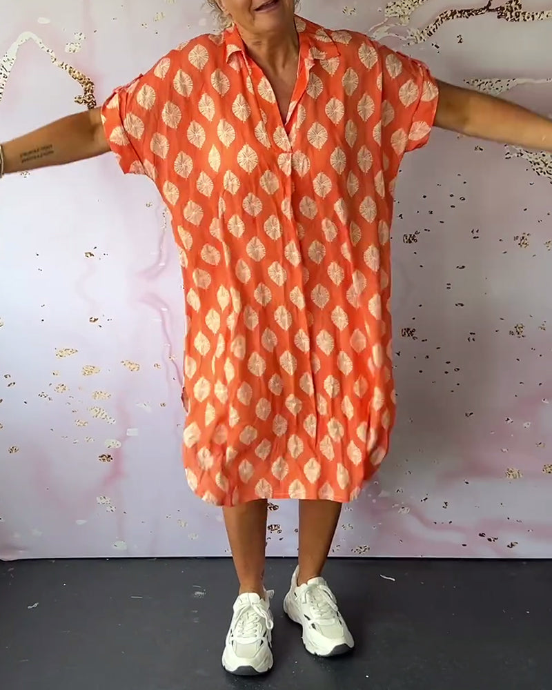 Dinie | Women's Short Sleeve V-Neck Maxi Loose Spring Dress with Side Slit