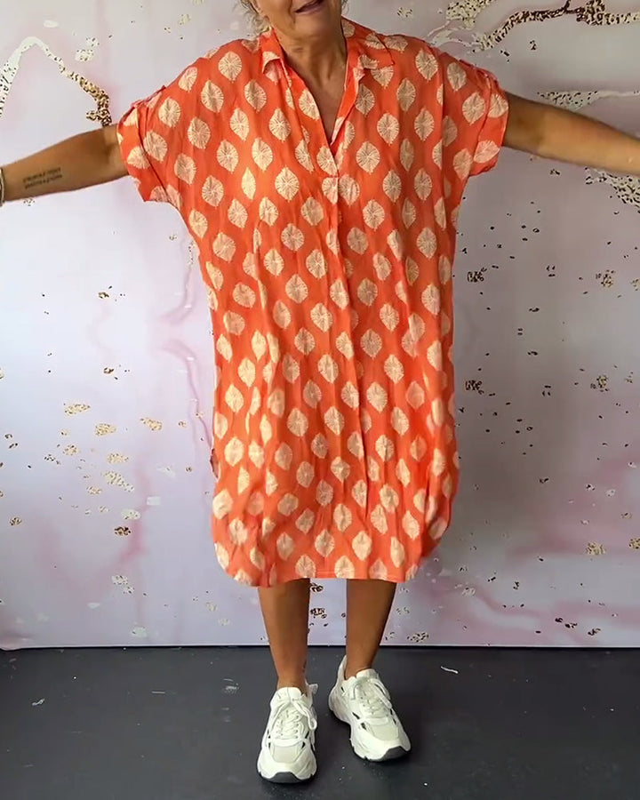 Dinie | Women's Short Sleeve V-Neck Maxi Loose Spring Dress with Side Slit
