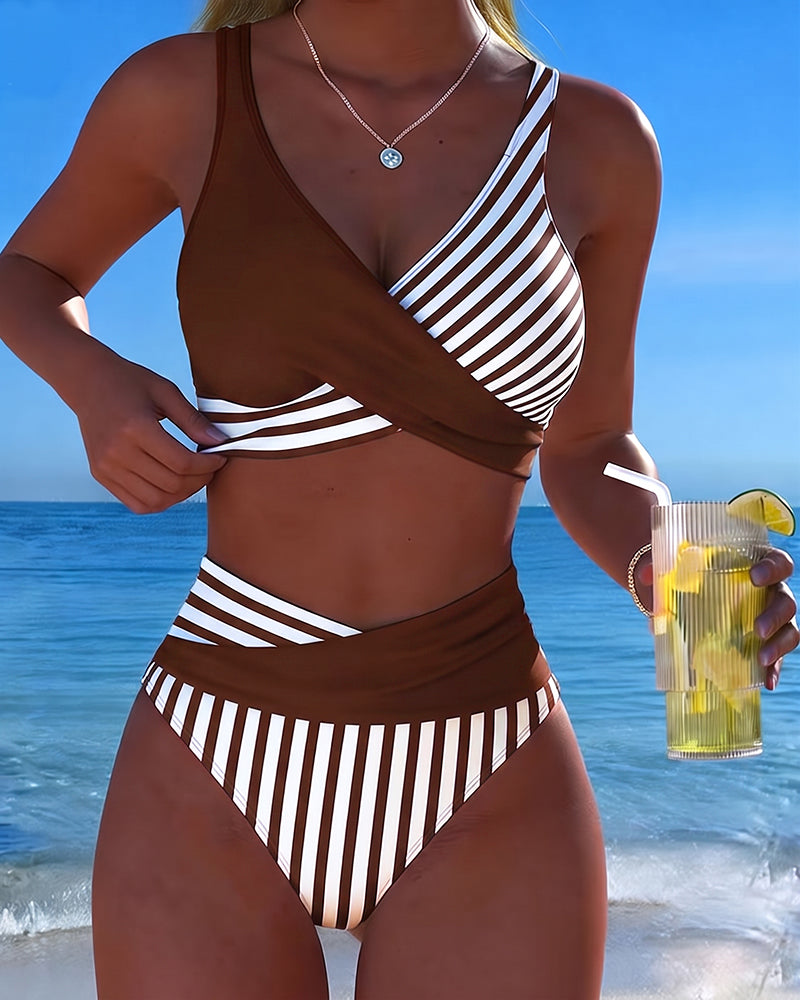 Giulia | Women's Striped V-Neck Bikini with High-Waisted Briefs