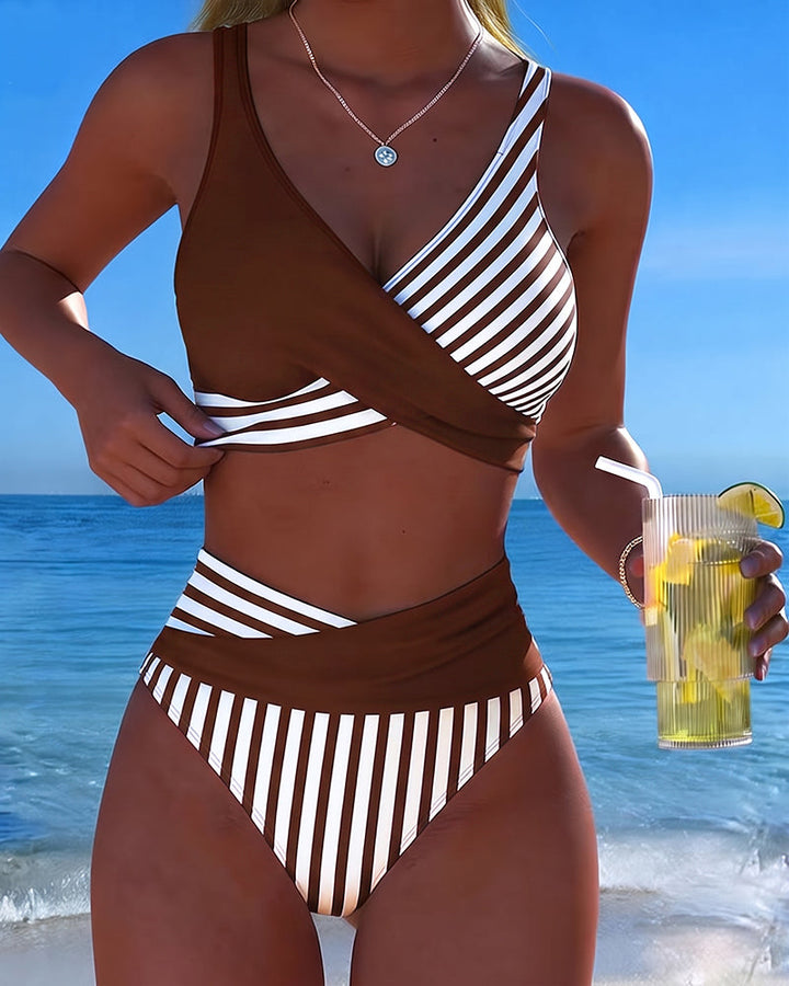 Giulia | Women's Striped V-Neck Bikini with High-Waisted Briefs