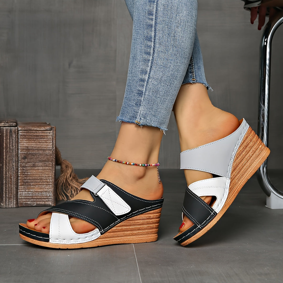 Marina | Women's Colorblock Wedge Slides, Comfortable Sandals