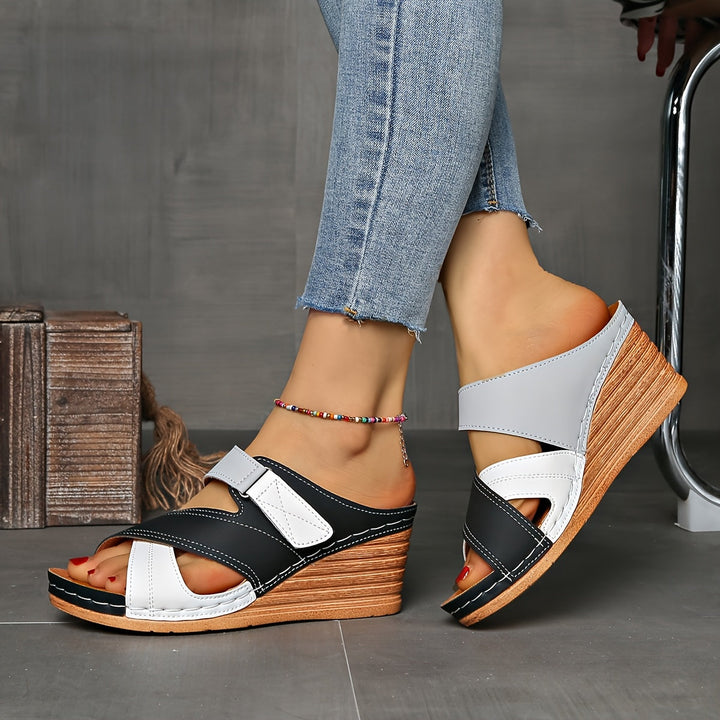 Marina | Women's Colorblock Wedge Slides, Comfortable Sandals