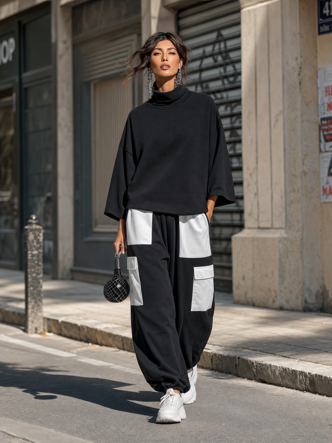 Women's Sweatshirt & Jogger Cargo Pants Set with Pockets