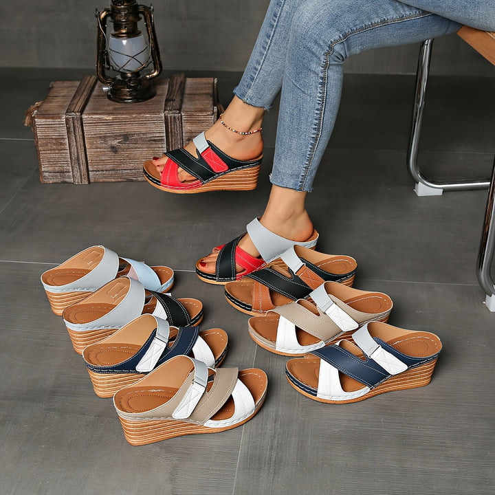 Marina | Women's Colorblock Wedge Slides, Comfortable Sandals