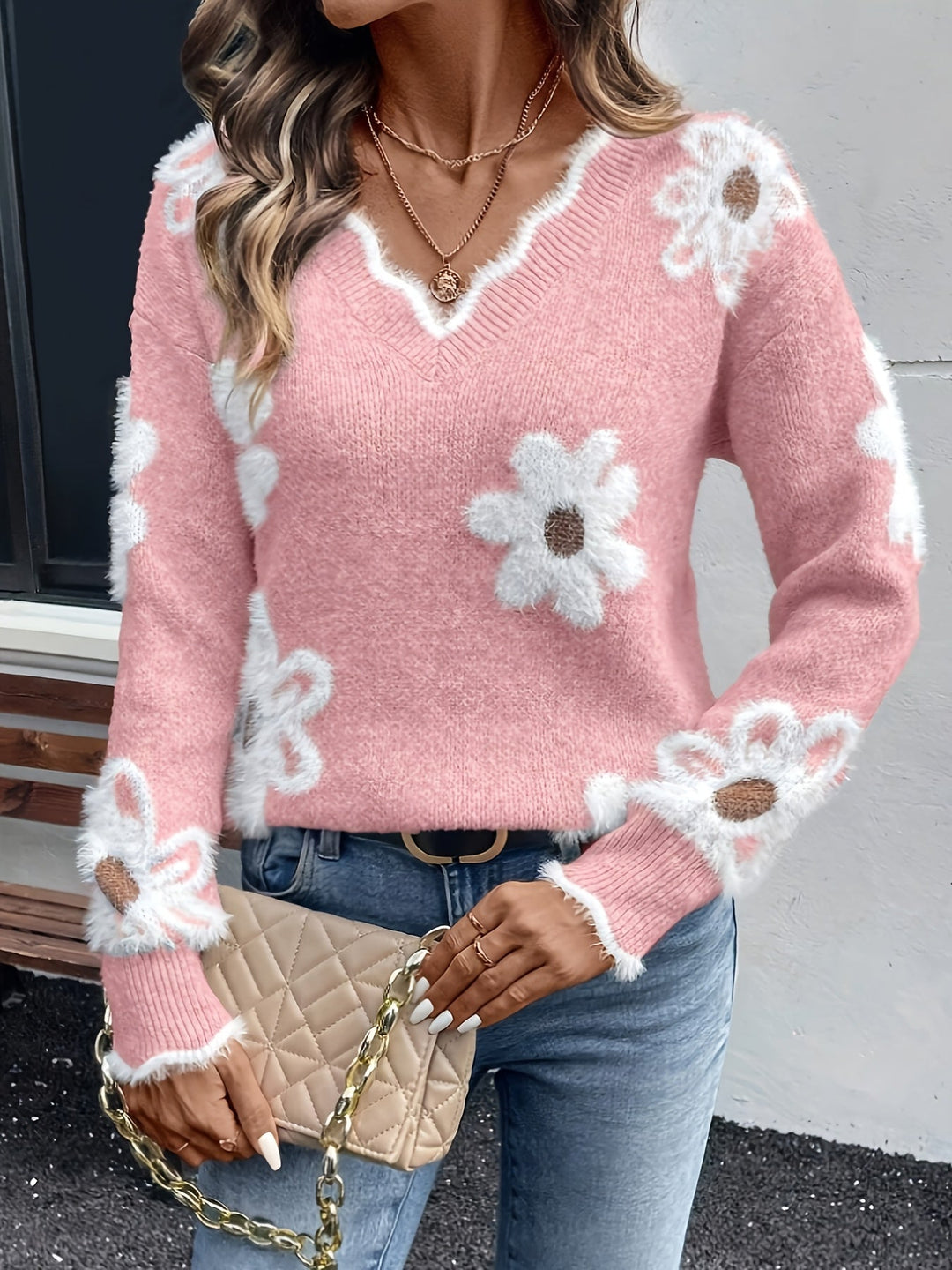Lory | Elegant V-Neck Floral Sweater