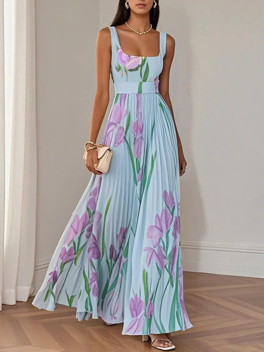 Nina - Women's Long Floral Pleated Dress