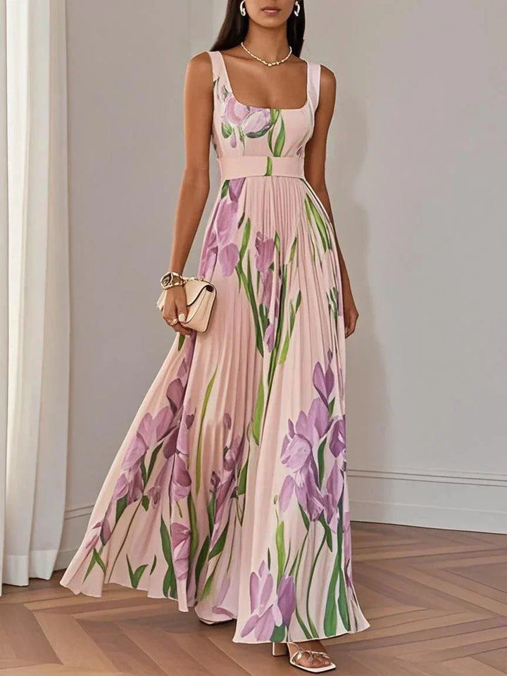 Nina - Women's Long Floral Pleated Dress