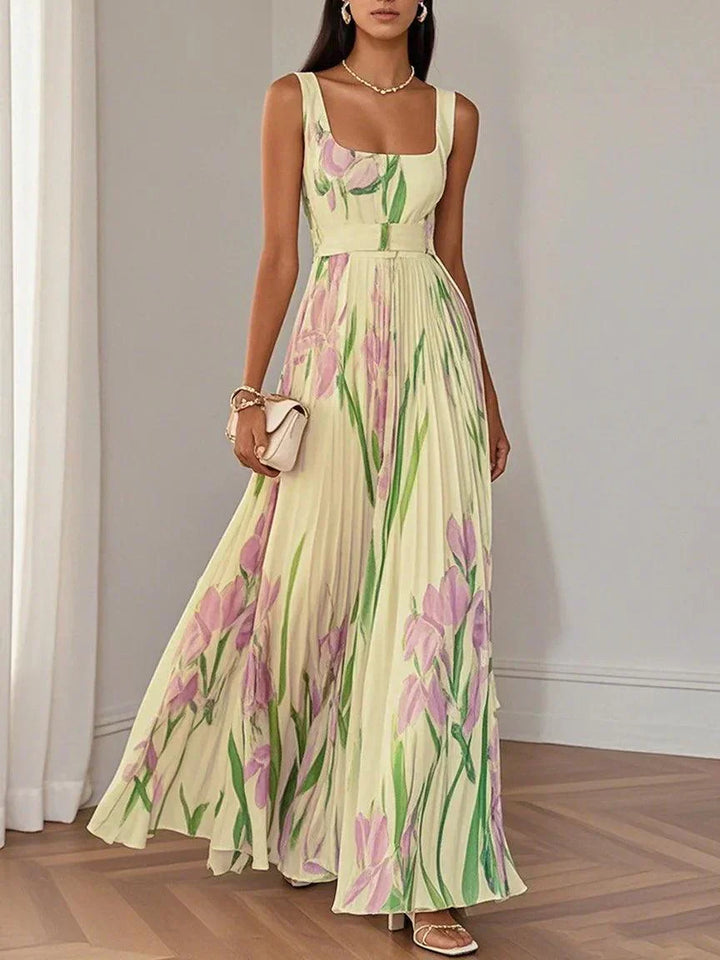 Nina - Women's Long Floral Pleated Dress