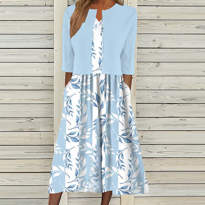 Greer | Women's V-Neck Floral Print Midi Dress with Matching Jacket