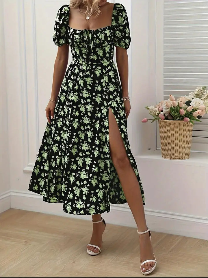 Mirella | Women's Puff Sleeve Mini Floral Dress with Side Slit