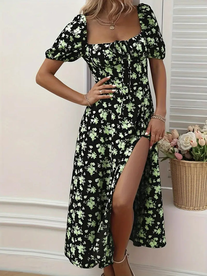 Mirella | Women's Puff Sleeve Mini Floral Dress with Side Slit