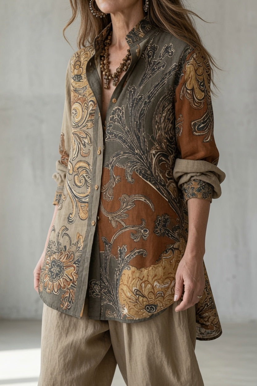 Nina | Women's Floral Long Sleeve Top & Pants Set with Buttons