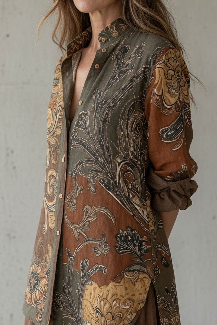 Nina | Women's Floral Long Sleeve Top & Pants Set with Buttons