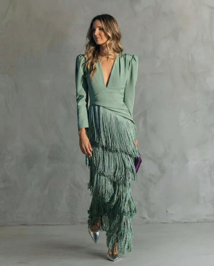Clara | Chic Dress with Fringe Sleeves