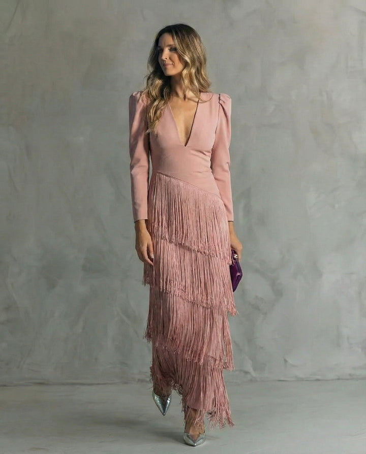 Clara | Chic Dress with Fringe Sleeves