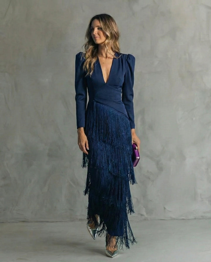 Clara | Chic Dress with Fringe Sleeves