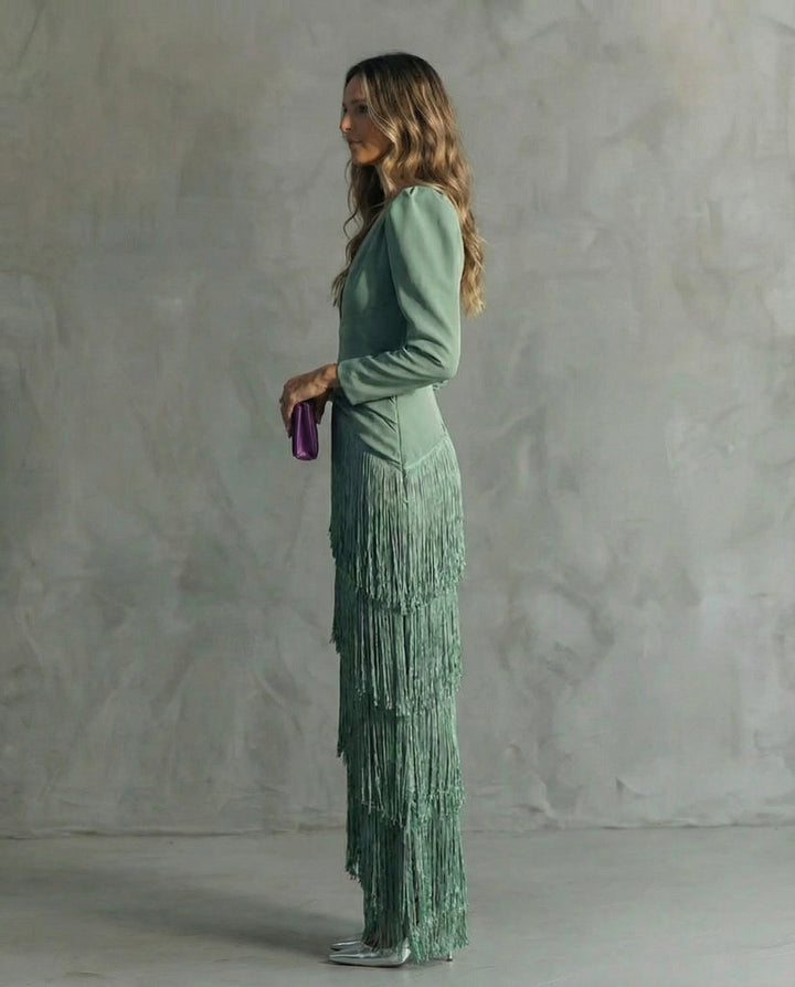 Clara | Chic Dress with Fringe Sleeves