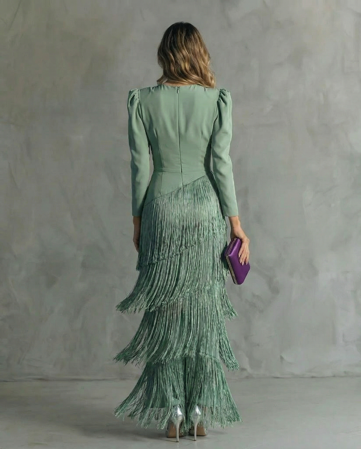 Clara | Chic Dress with Fringe Sleeves