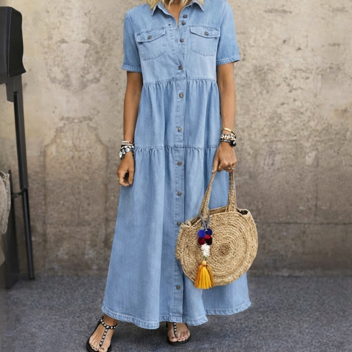Elizabeth | Women's Short Sleeve Maxi Dress with Pockets