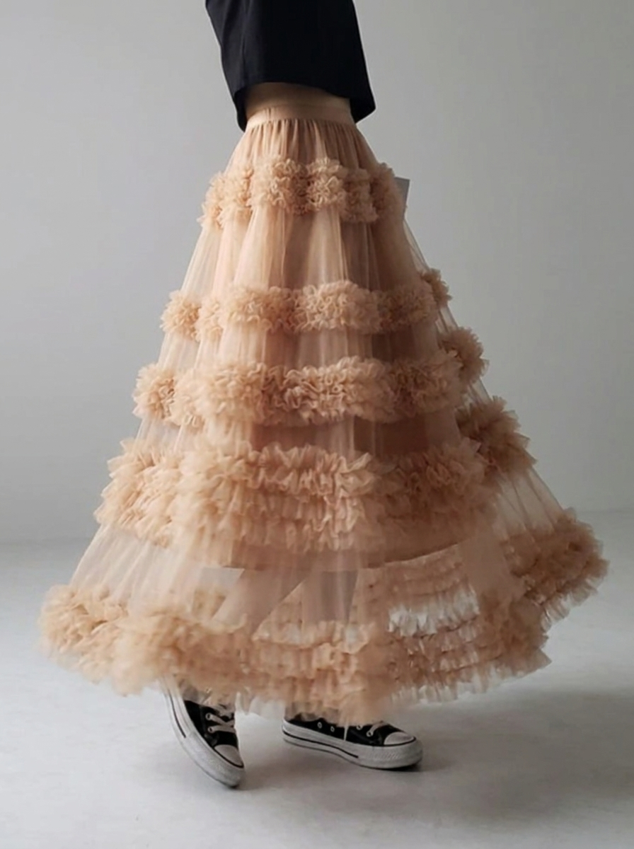 Women's Beautiful Asymmetrical Design Tulle Tiered Fall Skirt