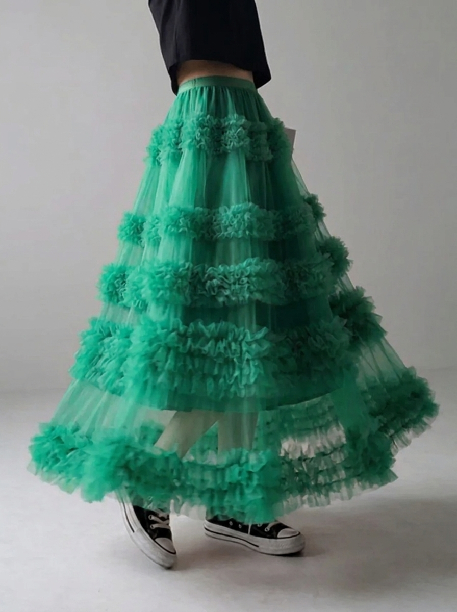 Women's Beautiful Asymmetrical Design Tulle Tiered Fall Skirt