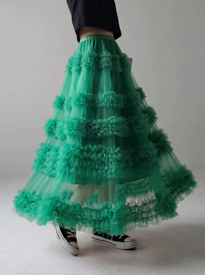 Women's Beautiful Asymmetrical Design Tulle Tiered Fall Skirt