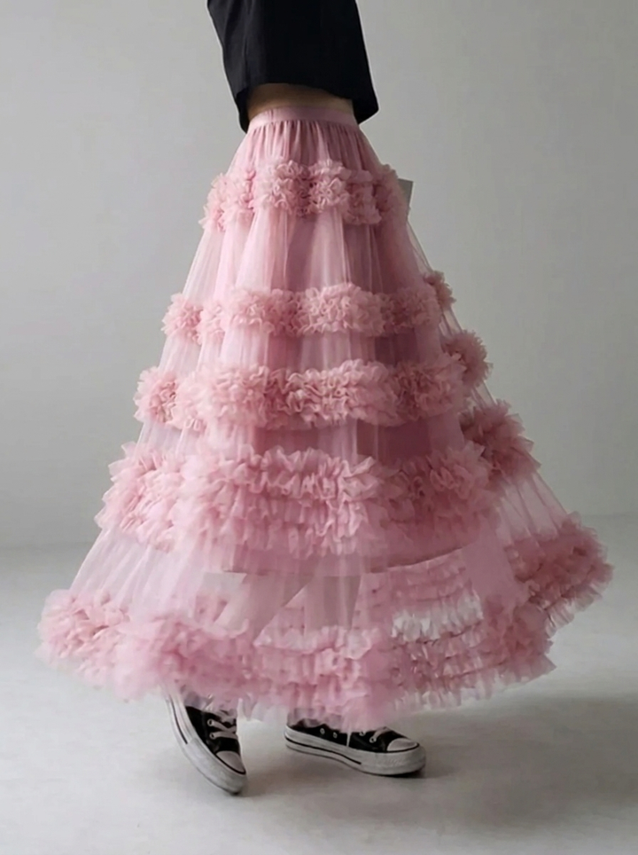 Women's Beautiful Asymmetrical Design Tulle Tiered Fall Skirt