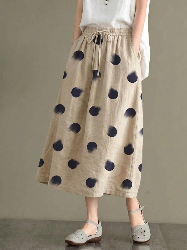 Women's Midi Skirt with Elastic Waistband and Drawstring