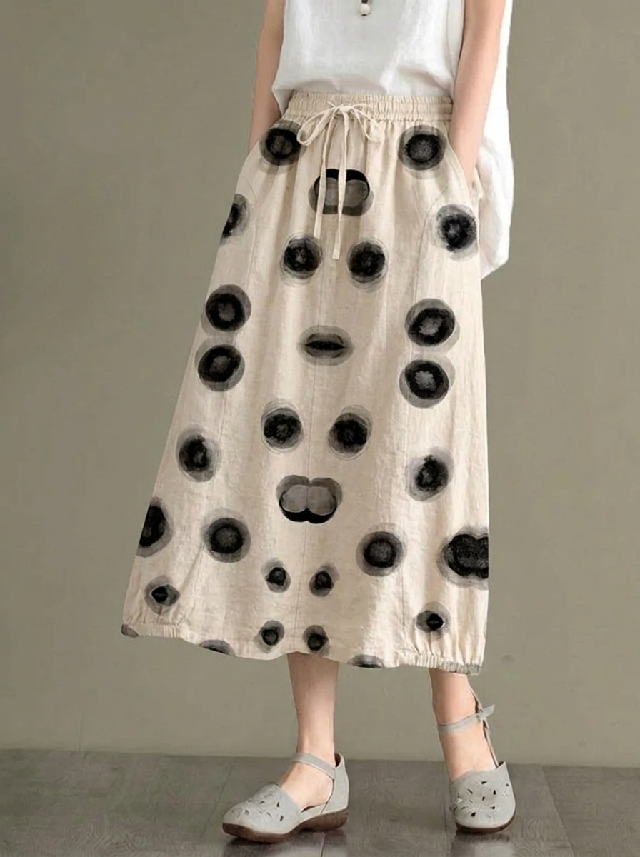 Women's Midi Skirt with Elastic Waistband and Drawstring