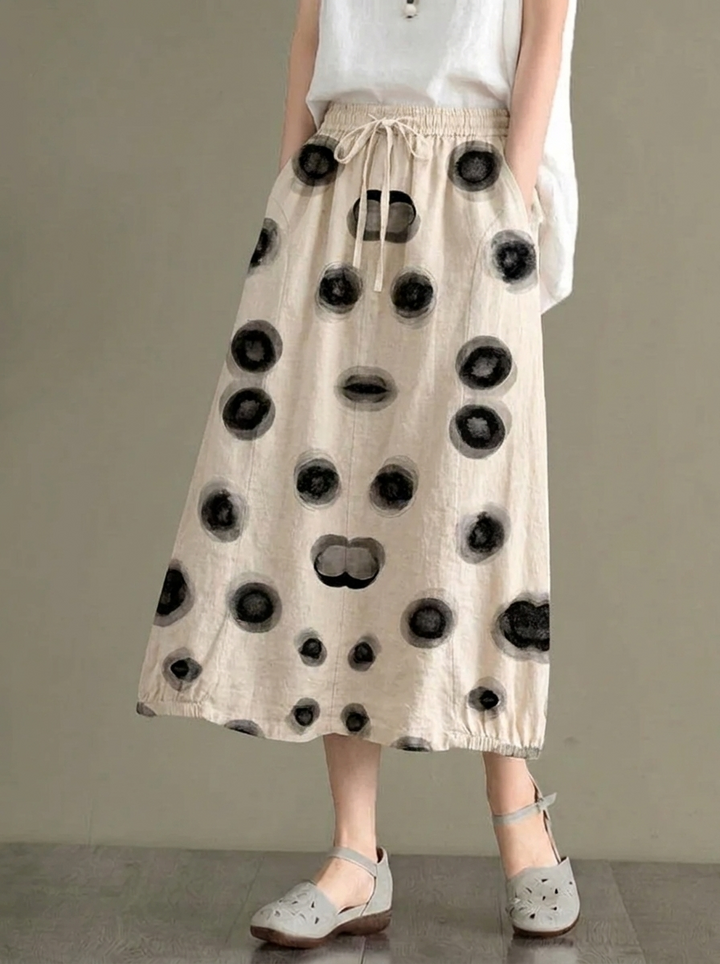 Women's Midi Skirt with Elastic Waistband and Drawstring