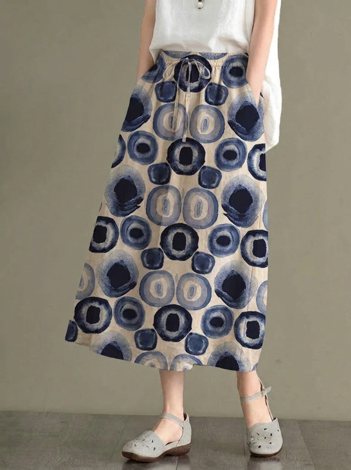 Women's Midi Skirt with Elastic Waistband and Drawstring