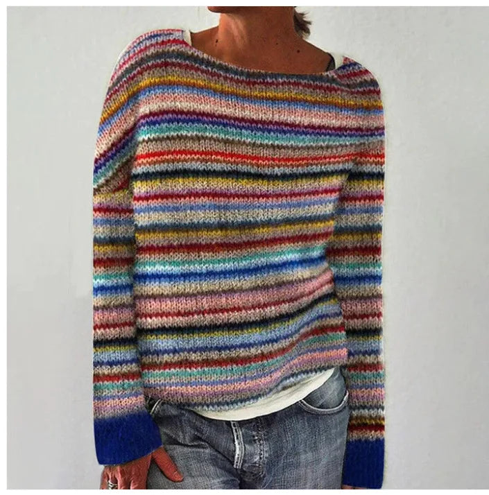 Lexi | Relaxed Boat Neck Retro Nordic Pattern Fall Sweater