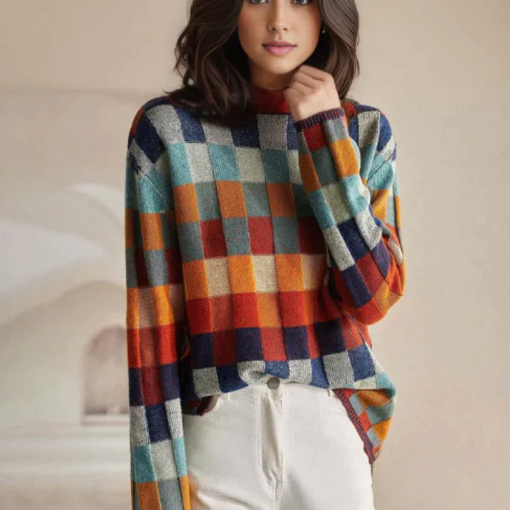 Katherine | Women's Chic Plaid Turtleneck Sweater