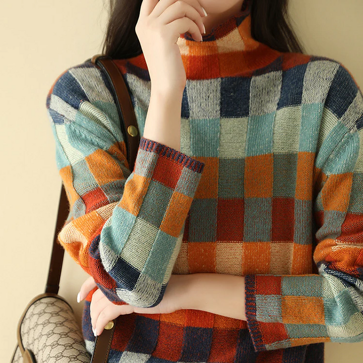 Katherine | Women's Chic Plaid Turtleneck Sweater
