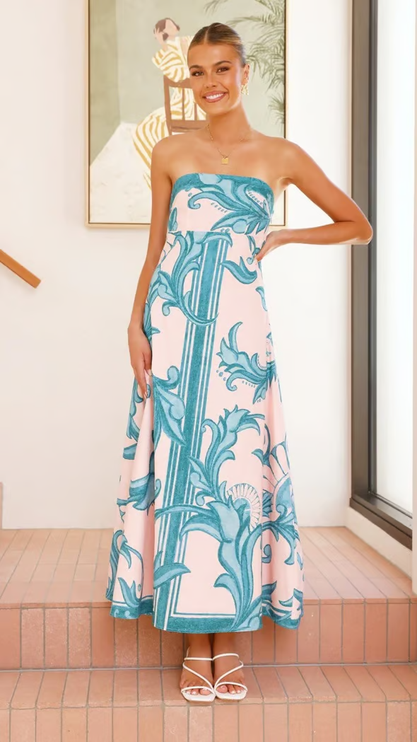 Iris | Women's Vintage Printed Long Tube Dress